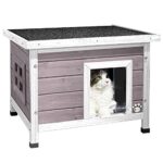 VOUNOT® Котешка къща от дърво с покрив с битумно покритие 57 x 45 x 43 см, Сива - Image 8