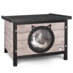 VOUNOT® Котешка къща от дърво с покрив с битумно покритие 57 x 45 x 43 см, Сива - Image 9