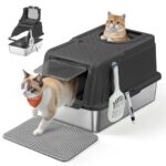Feandrea Котешка тоалетна от неръждаема стомана, XL, с капак - Image 10