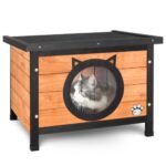 VOUNOT® Котешка къща от дърво с покрив с битумно покритие 57 x 45 x 43 см, Сива - Image 11
