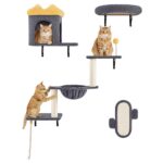 Yaheetech Стена за катерене за котки с котешко легло и кош тъмносив