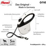 flexi ONE автоматичен повод за кучета, бял, 5 м - бял/черен, Среден - Image 2