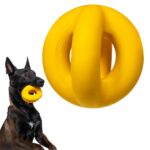 WoofBite издръжлива гумена играчка-пръстен за кучета, жълта, от натурален каучук