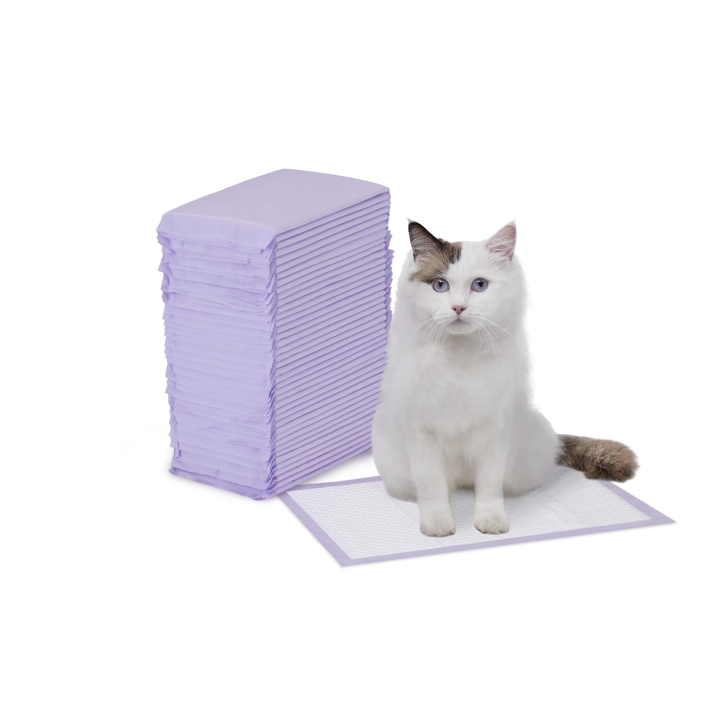 61IqSiHO1JL-1.jpg Amazon Basics 40 броя еднократни подложки за котешка тоалетна, лилави - 42.9 x 29 см - Image 1