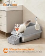 Feandrea Котешка тоалетна от неръждаема стомана XXL с висок ръб и стълба - Image 2