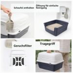 Aimé | Тоалетна за котки 52 x 40 x 39 см с отварящ се покрив и дръжка - Многоцветен, Малък - Image 3