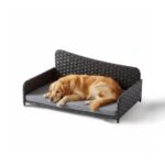Relaxdays легло за кучета Rattan, XL, 38x87x49 см, сиво