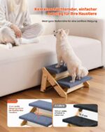 VEVOR Стълба за кучета 370x470x260 mm, 2-степенна, сгъваема дървена - Дървен цвят + Синьо, 14,57 x 18,5 x 10,24 инча / 370 x 470 x 260 мм - Image 2