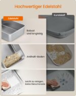Feandrea Котешка тоалетна от неръждаема стомана, с капак, затворена, 2 входа - Image 3