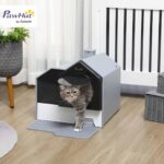 PawHut тоалетна за котки с капак до 5 кг 47x45x42 см Сива - Image 2