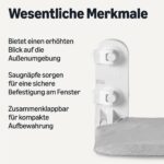 Amazon Basics Легло за котки за прозорец, сгъваемо, 61×33×22 см - Бяло и Сиво., Единен размер - Image 2