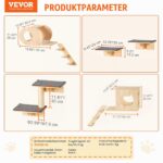 VEVOR стенен комплект за катерене за котки, 7 части, до 18 кг, естествен цвят на дървото - Image 8