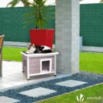 VOUNOT® Котешка къща от дърво с покрив с битумно покритие 57 x 45 x 43 см, Сива - Image 2