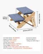 VEVOR Стълба за кучета 370x470x260 mm, 2-степенна, сгъваема дървена - Дървен цвят + Синьо, 14,57 x 18,5 x 10,24 инча / 370 x 470 x 260 мм - Image 7