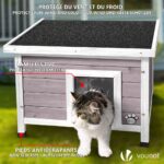 VOUNOT® Котешка къща от дърво с покрив с битумно покритие 57 x 45 x 43 см, Сива - Image 3