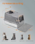 Feandrea Котешка тоалетна от неръждаема стомана, XL, с капак - Image 4