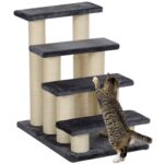 PawHut Стълба за котки и кучета 4 стъпки Плюш Сив 60 x 42 x 61 см - Модел 1