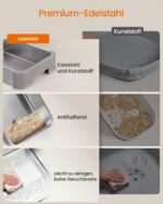Feandrea Котешка тоалетна от неръждаема стомана с чекмедже, 2 входа - Image 5