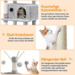 Yaheetech Котешка катерушка 170 см с 3 играчки и топка светлосиво - Image 5