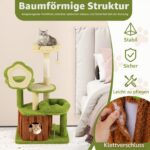 FANTASK Многоетажна котешка катерушка с къща и платформи, Зелен + Кафяв - Image 6
