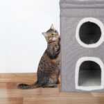 Relaxdays легло за котки, 2 къщички и 1 открит етаж, с площ за драскане, 63x40x40 см - Сив, Бял, Кремав - Image 2
