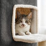 Relaxdays Котешка къща 3-етажна с топка и драскалка, сива - Image 8