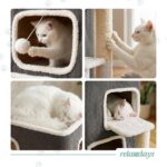 Relaxdays Котешка къща 3-етажна с топка и драскалка, сива - Image 4