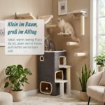 Relaxdays Котешка къща 3-етажна с топка и драскалка, сива - Image 6