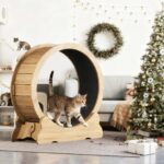 Mondeer Котешко колело за бягане, 90 см, дърво, с килимче - Image 5