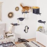 Yaheetech Стена за катерене за котки с котешко легло и кош тъмносив - Image 8