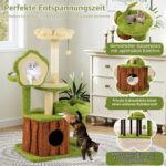 FANTASK Многоетажна котешка катерушка с къща и платформи, Зелен + Кафяв - Image 3