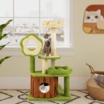 FANTASK Многоетажна котешка катерушка с къща и платформи, Зелен + Кафяв - Image 7