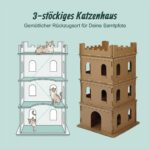 Relaxdays Котешка крепост, 3 етажа, картонена къща за рисуване, кафява - Image 3