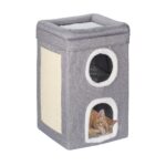 Relaxdays легло за котки, 2 къщички и 1 открит етаж, с площ за драскане, 63x40x40 см - Сив, Бял, Кремав
