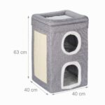 Relaxdays легло за котки, 2 къщички и 1 открит етаж, с площ за драскане, 63x40x40 см - Сив, Бял, Кремав - Image 4