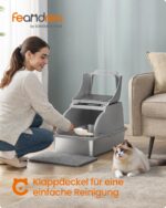 Feandrea Котешка тоалетна от неръждаема стомана, XL, с капак - Image 2