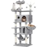 Yaheetech Котешка катерушка 170 см с 3 играчки и топка светлосиво