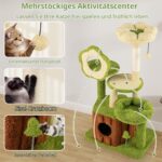 FANTASK Многоетажна котешка катерушка с къща и платформи, Зелен + Кафяв - Image 4