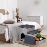 Relaxdays стълба за кучета и котки 3 стъпки, с Къщичка и място за съхранение, сива - Сив, Антрацит, Бял, 41,5 x 72 x 33 см - Image 2