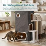 Relaxdays Котешка къща 3-етажна с топка и драскалка, сива - Image 3