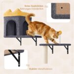 Yaheetech Стена за катерене за котки с котешко легло и кош тъмносив - Image 5